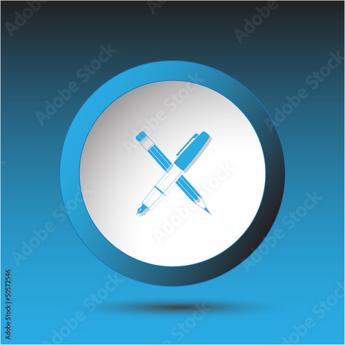 Ink pen and pencil. Plastic button. Vector illustration.