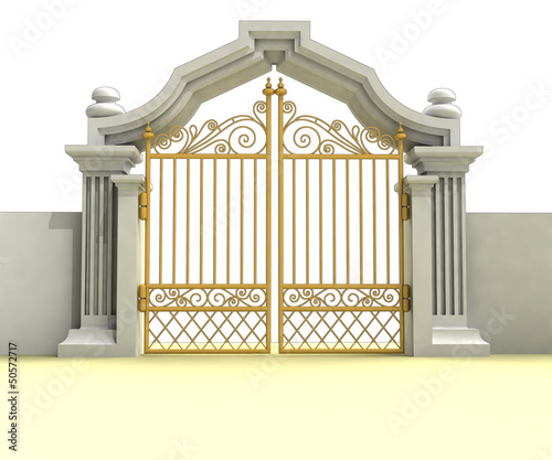 closed golden entrance isolated on white