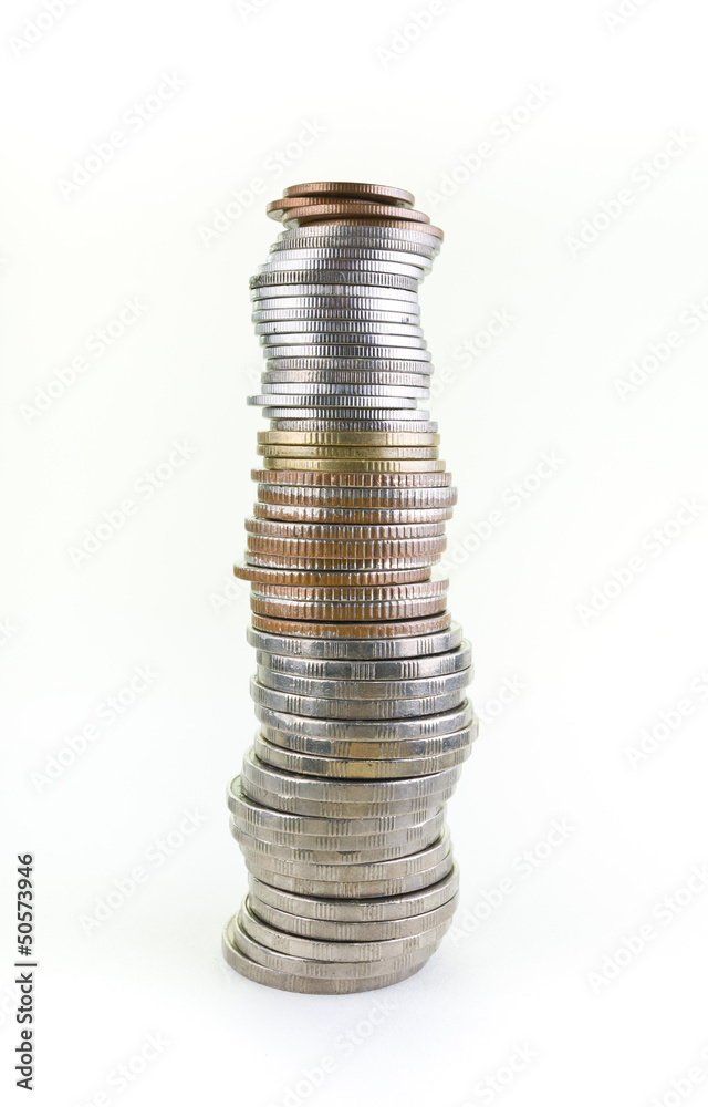 Stack Thai coins isolated on white Stack Thai coins isolated on white