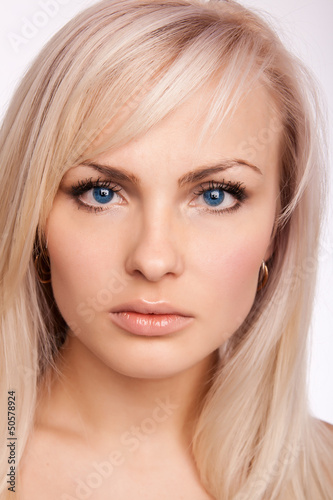 beautiful blonde with clean skin and expressive eyes