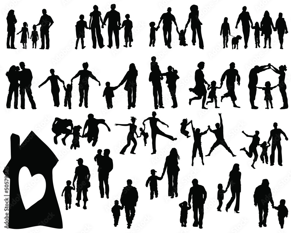 Silhouettes of families-vector Silhouettes of families-vector