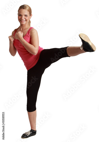 Young Bonde Woman Kickboxing photo