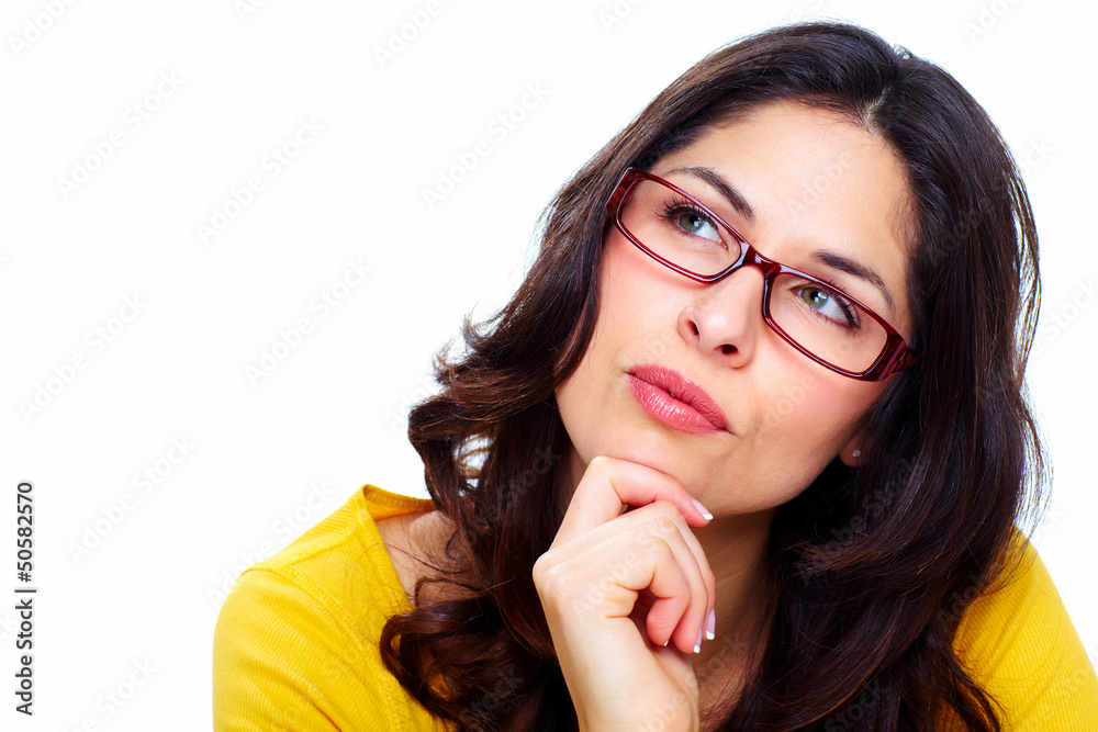 Beautiful young woman wearing glasses.