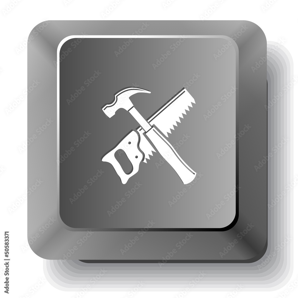 Hand saw and hammer. Vector computer key.
