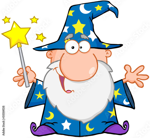 Funny Wizard Waving With Magic Wand