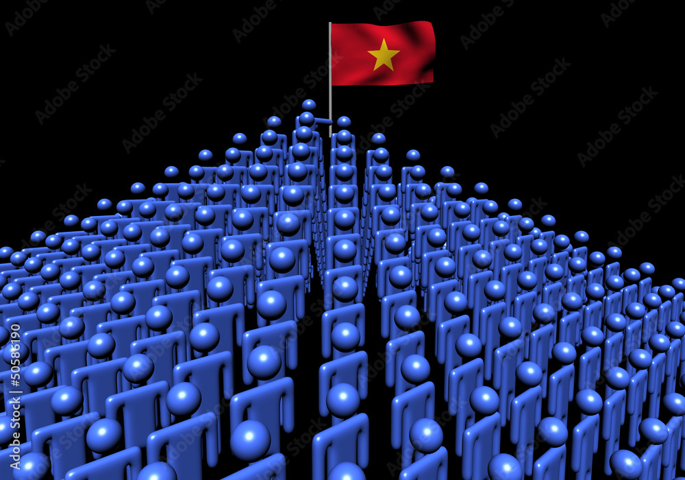 Fototapeta premium Pyramid of abstract people with Vietnam flag illustration