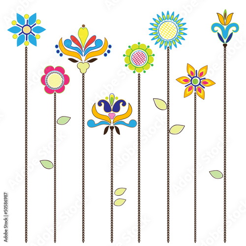 Floral background, blooming flowers - folk embroidery