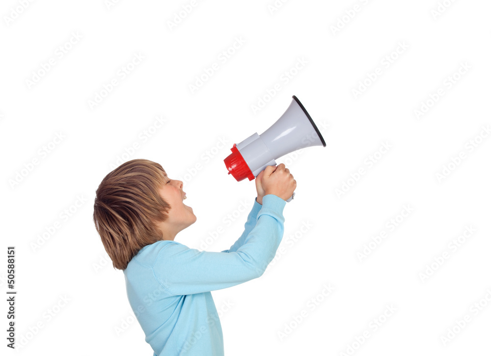 Portrait of adorable child with a megaphone Portrait of adorable child with a megaphone