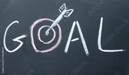 goal sign drawn with chalk on blackboard