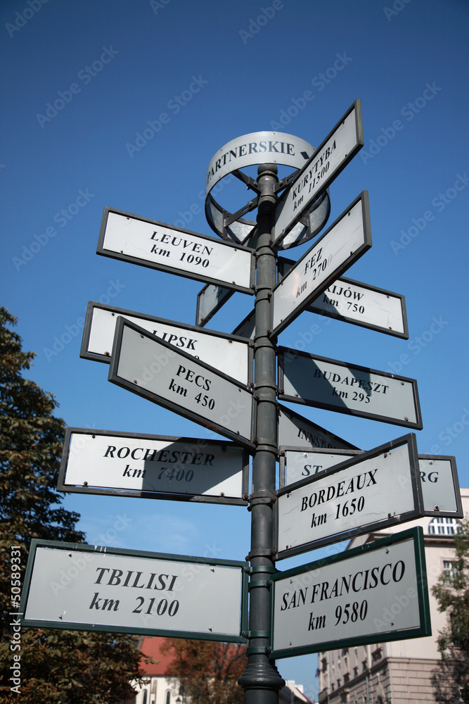 Tourist distance sign, Krakow