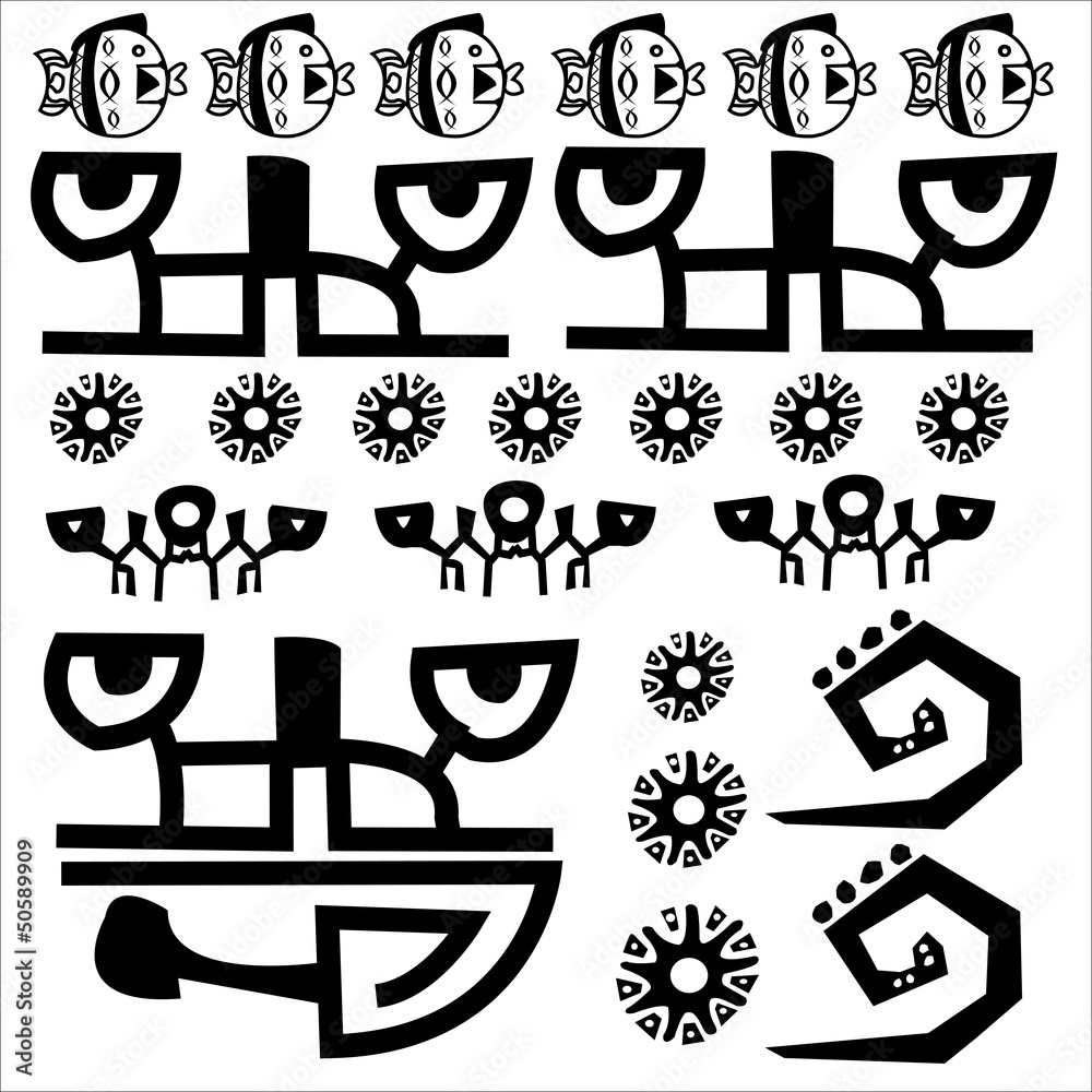 frise, symbole, primitif, tribal, hiéroglyphe, langage