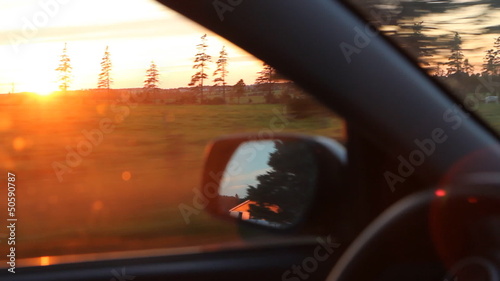 Sunset drive in the country. Prince Edward Island, Canada.