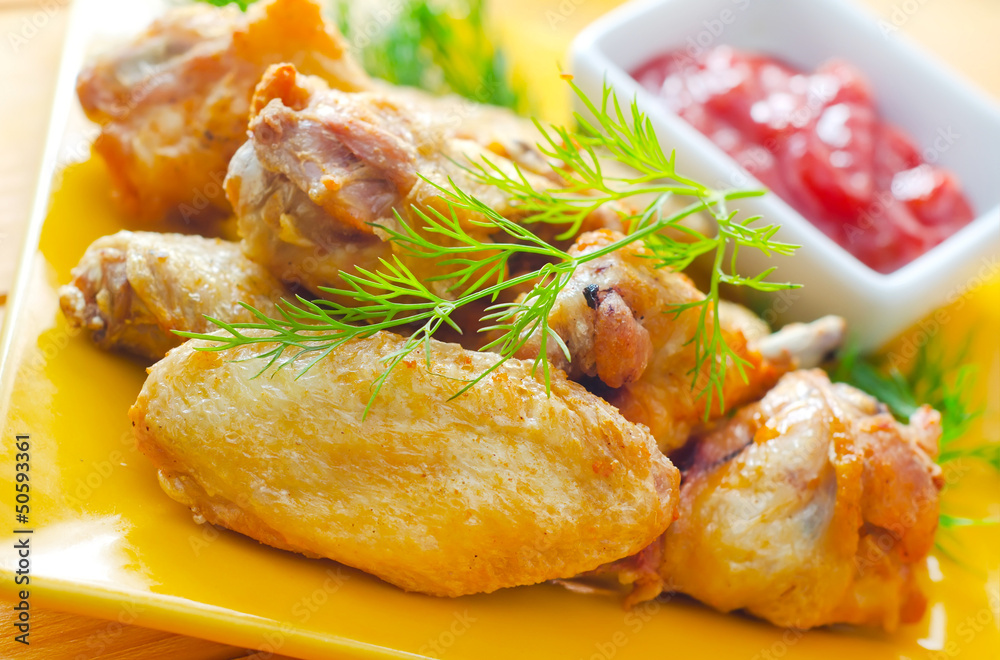 Hot Meat Dishes - Grilled Chicken Wings with Red Spicy Sauce Hot Meat Dishes - Grilled Chicken Wings with Red Spicy Sauce