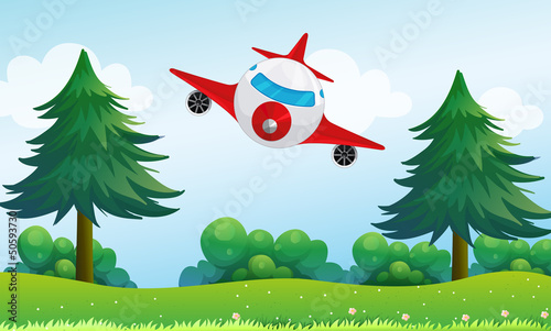 An airplane above the hills