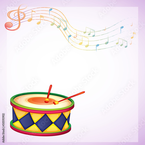 An empty stationery with a drum and musical symbols