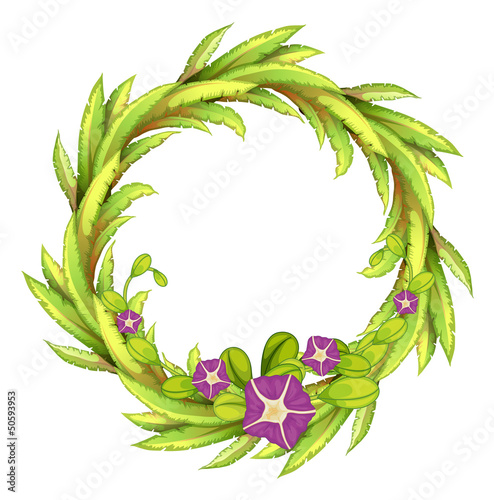 A round green border with flowers