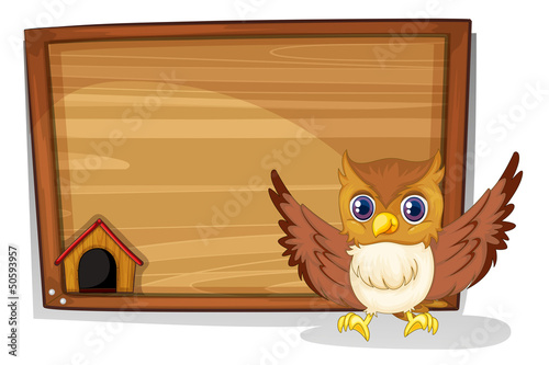 An owl in front of an empty board