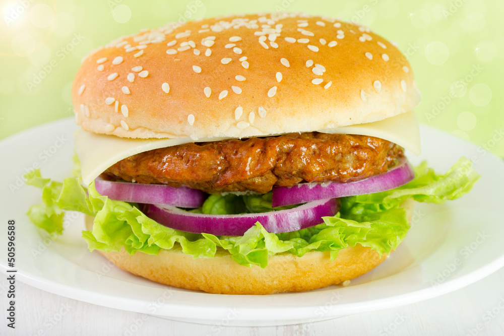 hamburger on the white plate hamburger on the white plate