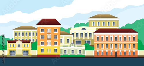 City landscape with beautiful old buildings. Vector
