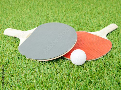 Tischtennisschläger auf dem Rasen photo