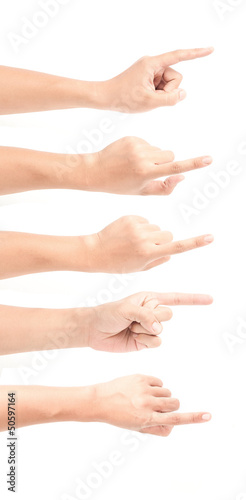 man s finger pointing from five different angle of shot