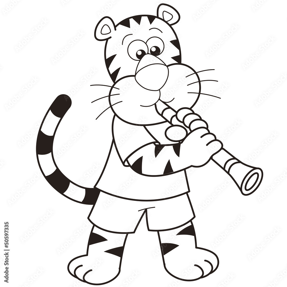 Fototapeta Cartoon Tiger Playing a Clarinet