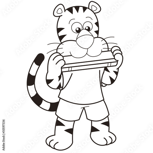 Cartoon Tiger Playing a Harmonica