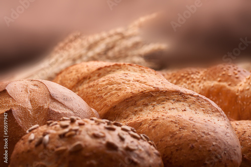 Assortment of breads and ears bunch still life