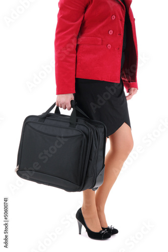 Businesswoman with a suitcase on the white background