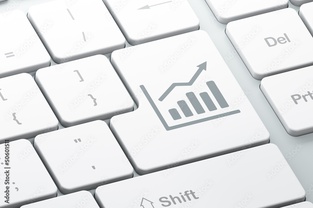 Marketing concept: Growth Graph on computer keyboard background Marketing concept: Growth Graph on computer keyboard background