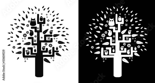 black-and-white tree of desires
