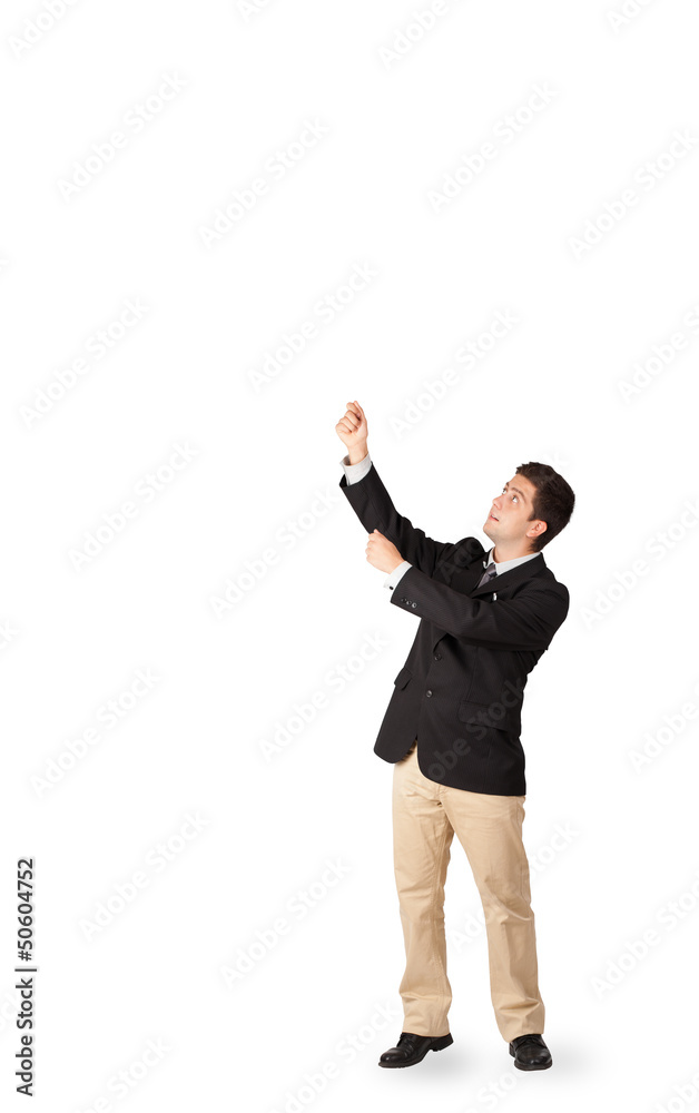 Young man gesturing with copy space Young man gesturing with copy space