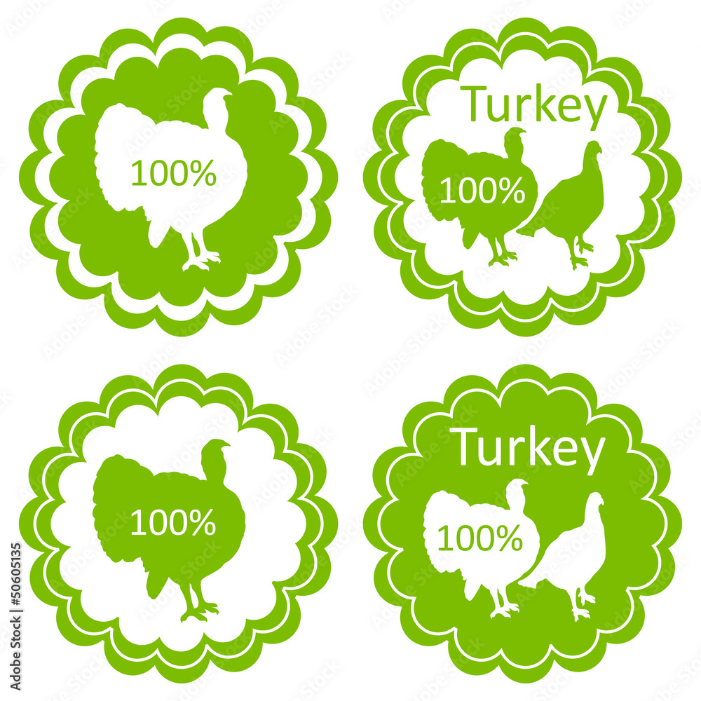Organic farm and forest turkey meat food labels illustration Organic farm and forest turkey meat food labels illustration