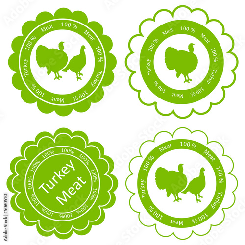Organic farm and forest turkey meat food labels illustration