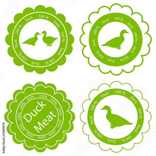 Organic farm and forest goose and duck meat food labels illustra