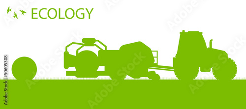 Ecology background organic farming vector concept with tractor m