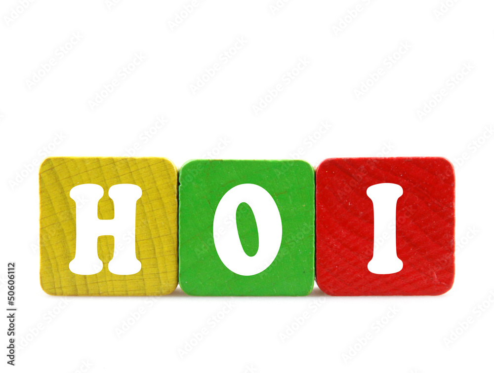 hoi - isolated text in wooden building blocks hoi - isolated text in wooden building blocks