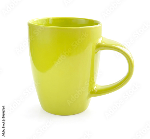 Green teacup cup on white background