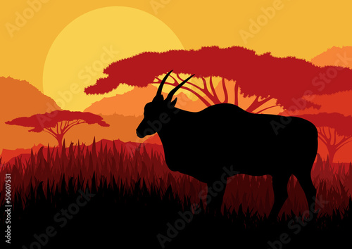 Gazelle in wild Africa mountain landscape background