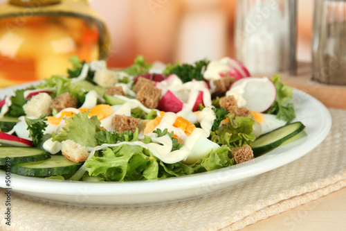 Fresh mixed salad with eggs, salad leaves and other vegetables,