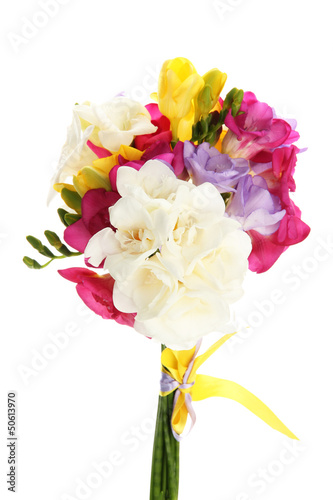 Fototapeta Naklejka Na Ścianę i Meble -  Beautiful bouquet of freesias, isolated on white