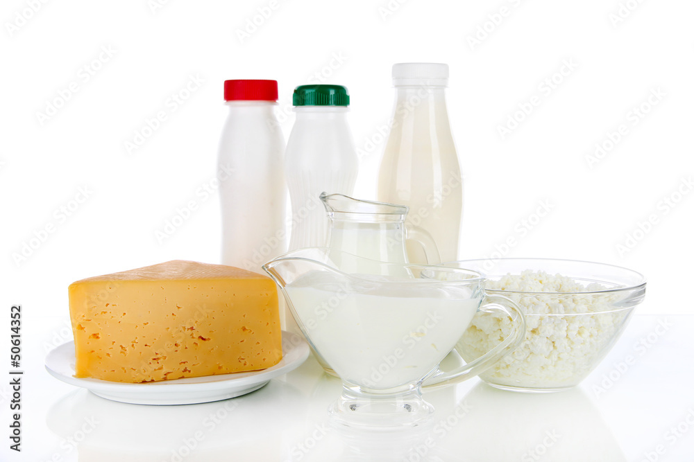 Dairy products isolated on white Dairy products isolated on white