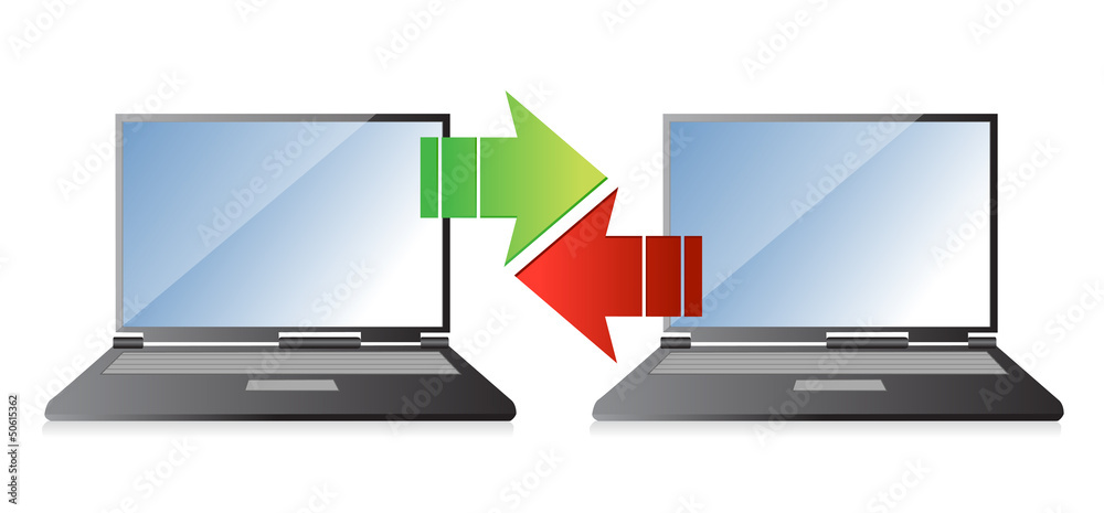 Fototapeta premium laptops information transferring concept
