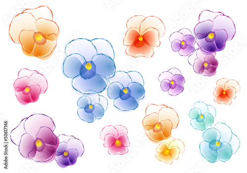 colorful pansies, vector set