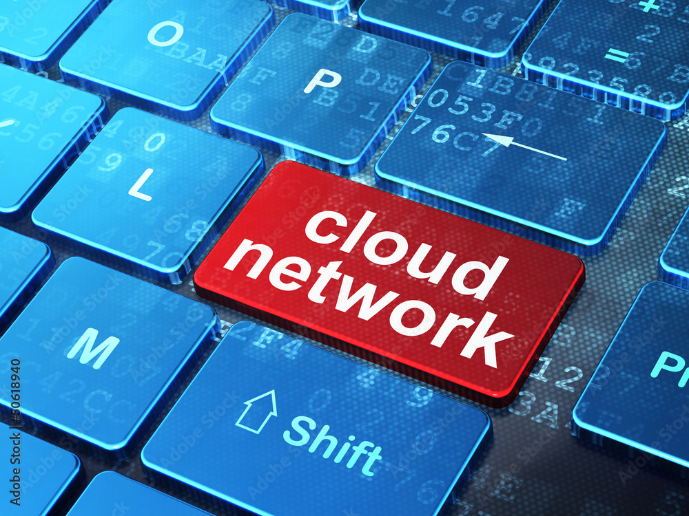 Fototapeta premium Cloud computing concept: Cloud Network on computer keyboard back