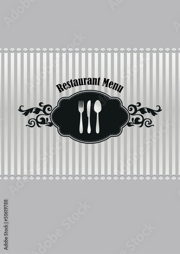 Restaurant menu cover in silver and black