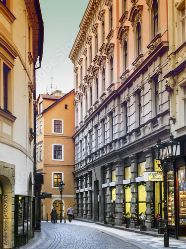 Photography Evening mood in narrow street in Prague