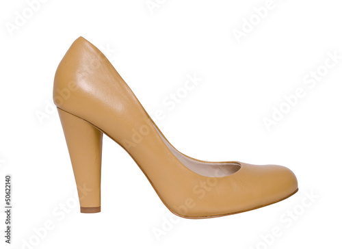 beige leather female shoe isolated on white background,