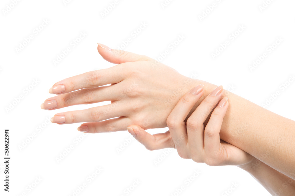Beautiful woman hands with french manicure nails Beautiful woman hands with french manicure nails