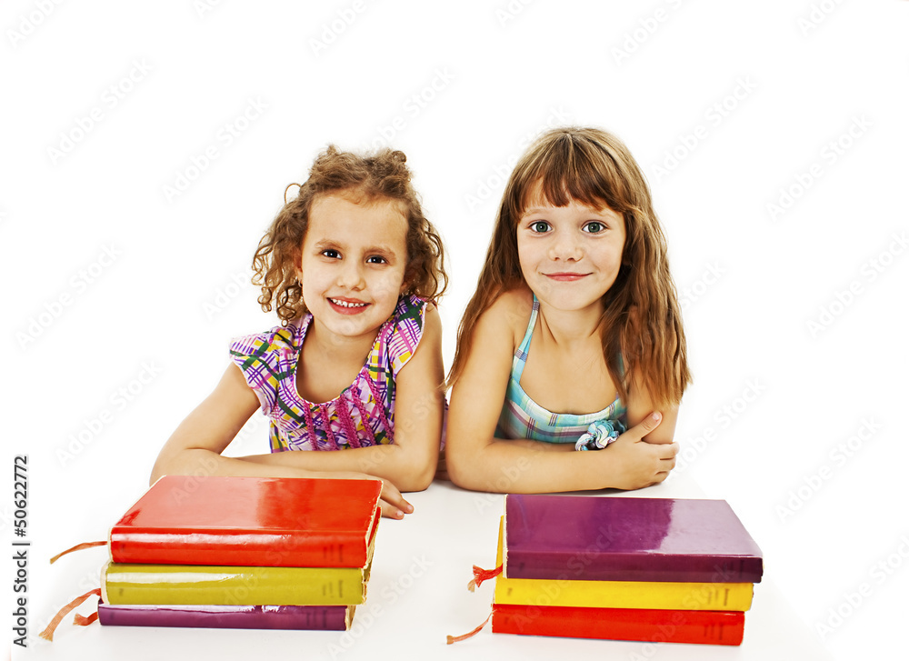 Education, children, happiness, with colored book Education, children, happiness, with colored book